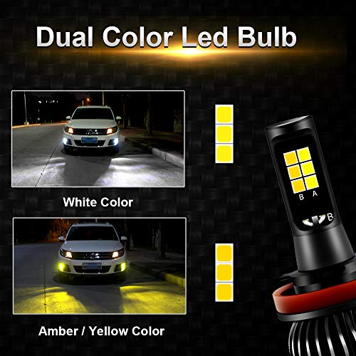 Viesyled H11 H8 H9 LED Fog Light Bulbs Dual Color White Yellow, Super Bright 70W 5000LM 3030SMD Fog Light 6000K White/3000K Yellow Replacment for Vehicle Car DRL Fog Lights - Thumbnail 5