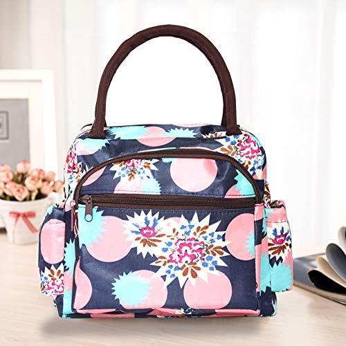 Lunch Bag Lady Flower Tote Bag, Reusable Insulated Bento Lunch Box Waterproof Insulation Lunch Packs Lunch Bags For Women, Girls, Working, Kids, School, Picnic(01 Pink Circle)