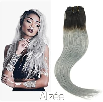 Alizee 24 Inch Tape In Hair Extensions Pack Dark Roots Silver Grey