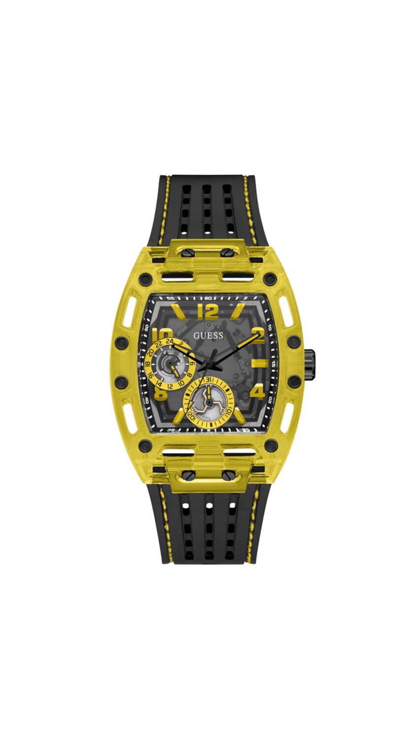 Guess Men’s 44mm Watch – Black Strap Black Dial Yellow Case