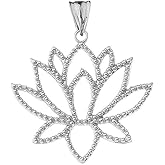 Sterling Silver Beaded Lotus Flower Outline Charm Pendant