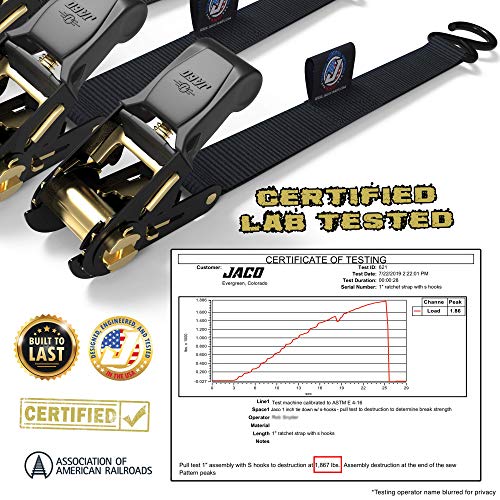JACO-Ratchet-Tie-Down-Straps-4-Pack-1-in-x-15-ft-AAR-Certified-Break-Strength-1823-lbs-Cargo-Tie-Down-Set-with-4-Utility-Ratchet-Straps-4-Bundling-Straps-and-Accessories-Black