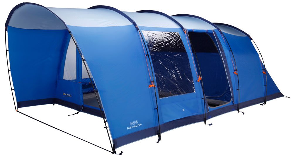 Vango Farnham 500 Stylish 5 Man Tunnel Tent [Amazon Exclusive] with TBS II for All Weather Family Camping, Attached Sun Porch, Sewn-In Groundsheet, River Blue