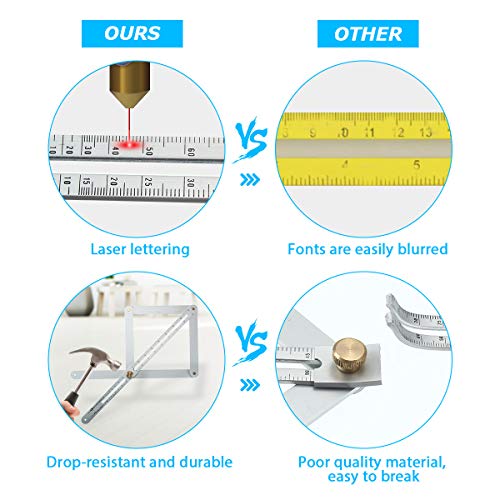 image for Bevel & Corner Protractor, CHARMINER Miter Angle Measuring Ruler, Alum