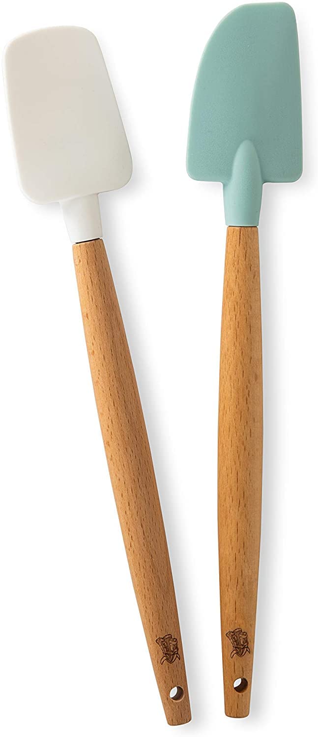 Nordic Ware 02108 Small Detachable Head Set of 2, Silicone Spatula with Wooden Handle, High-Quality Equipment for Baking, Colour: Black, Wood, Sea Glass/White