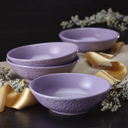 BonJour 50952 Dinnerware Paisley Vine Fruit Bowl Set, Lavender - Thumbnail 3