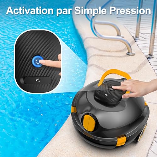 MEDOXA Robot de Piscine sans Fil, aspirateur de Piscine Automatique, 120 Minutes d'autonomie, stationnement Automatique, léger, Puissant Robot pour Piscine Hors-Sol/enterrée jusqu'à 110 ㎡(Noir Bleu)