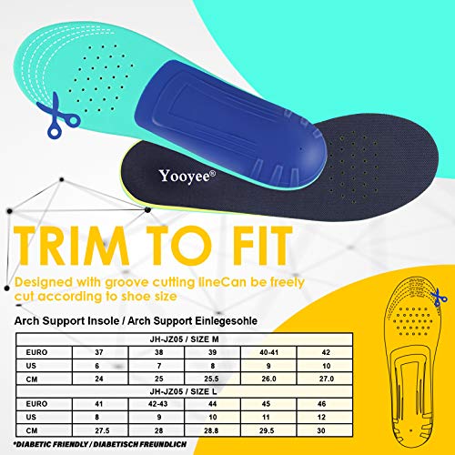 Yooyee Orthopädische Comfort Weich Einlegesohle Dämpfung Schuheinlagen für Plattfüße (L (EU41-46))