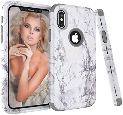 iphone X Case,Sunway [Marble Series] Dual Layer Slim Fit Hybrid Protection Anti-Scratch Shock Absorbing PC TPU Skin Hard Cover for Apple iPhone X - Gray