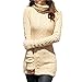 v28 Women Polo Neck Turtleneck Knit Stretchable Elasticity Long Slim Sweater (L,Beige)
