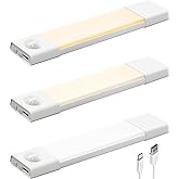 EZVALO 3 Pack 8” Motion Sensor Light Indoor, Wireless Under Cabinet Lighting, 30 LED Rechargeable Closet Lights, Dimmable, 3 
