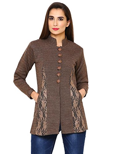matelco women's buttoned a-line cardigan with net designing