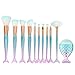 CINIDY Mermaid Makeup Brushes Set 11pcs 3D Green Gradient Synthetic Kabuki Foundation Blending Blush Eyeliner Face Powder Brush