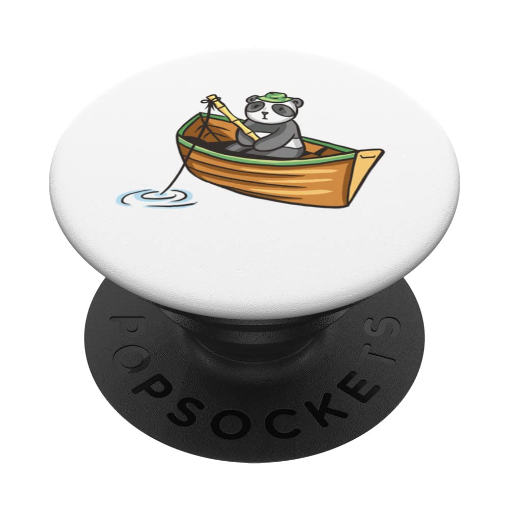 Baby Panda with Hat Fishing in Boat - Sea Fishing Rainbow PopSockets Swappable PopGrip