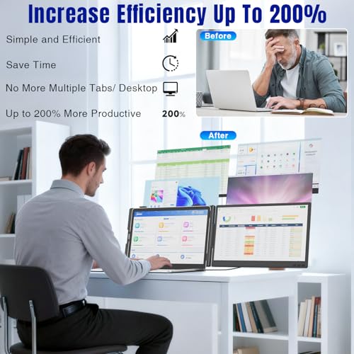 KEFEYA Laptop Screen Extender 14", FHD 1080P IPS Laptop Monitor Extender, Portable Monitor for Laptop 13-17" with USB-C/HDMI Port, Plug n Play for Windows/Mac/Android/Switch/PS5