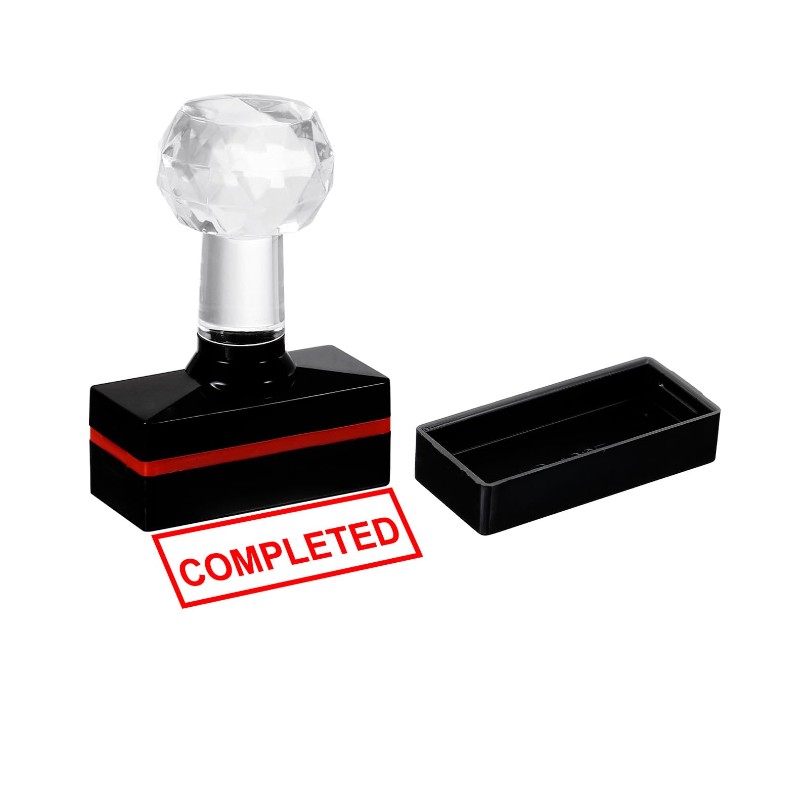 PATIKIL Completed Stamp Self Inking, Red Ink Office Stamps Pre Inked Message Stamp Refillable Business Stamp, Black