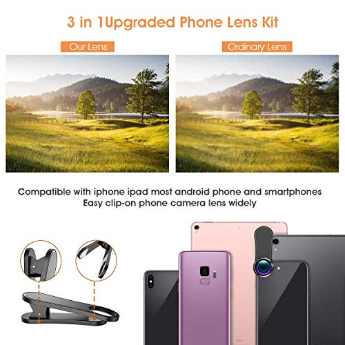 AFAITH Objectif de Caméra pour Smartphone, 3 en 1 Kit d’Agrafe de Lentille de Téléphone Portable, Objectif Macro 20X…