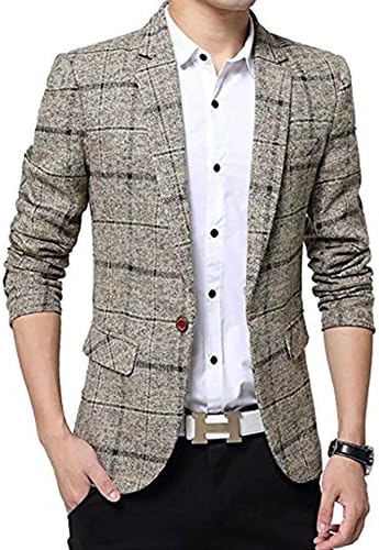 SITENG Men's Tweed Plaid Blazer Jacket Casual Business Long Sleeve One Button Slim Fit Suits Single-Breast Sport Coat Outwear