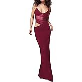 Femfady Women Summer Sexy Spaghetti Strap Mesh Sheer See Through Party Club Long Maxi Dress