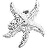 Vintage Starfish Statement Ring For Women Gold-Tone Plated Stainless Steel Fashion Adjustable Spiral Ocean Sea Style Open Wrap Finger Rings Comfort Fit Chic Holiday Summer Party Jewelry Dainty Gift