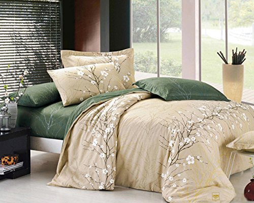 Swanson Beddings Cherry Blossom 3-Piece 100% Cotton Bedding Set: Duvet Cover and Two Pillow Shams (Queen)