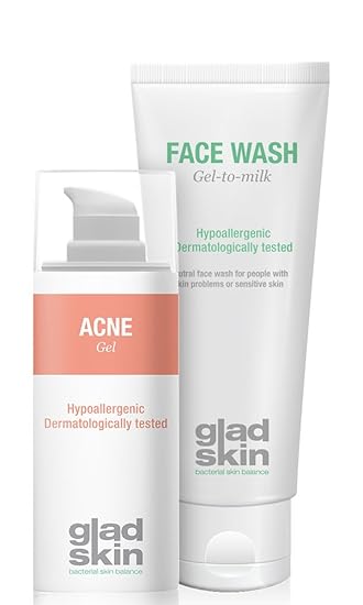 Gladskin Acne Gel 30ml & Face Wash 75ml Cleansing Set (Kombi-Packung) – reduziert entzündete Pickel und Reizungen, beruhigt d