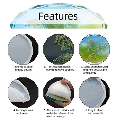 ZeMooon 4 Pack Coaster Molds for Resin Casting, Diamond Edge Round Mold, Epoxy Resin Silicone Large Tray Mold