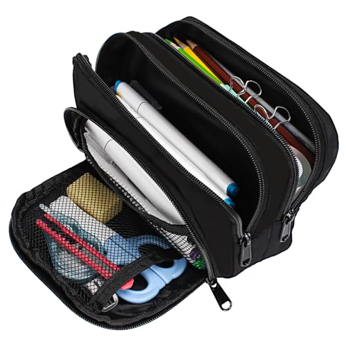Euqvunn Astuccio Grande con 3 Scomparti Astucci Matite, Portapenne Cancelleria Organizer per la Scuola e l'ufficio, Ragazzi, Ragazze e Adulti Sono Tutti Adatti - Nero