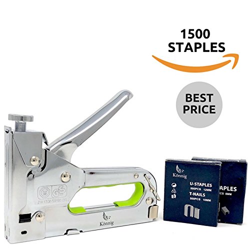 Heavy Duty Staple Gun 3 in 1, Hand Operated Stainless Steel Stapler, Brad Nailer, Tacker Tool w/Bonus 2000 Staples (Silver - Chrome Plated)