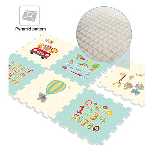 Thicken Baby Activity Gym and Play Mat, Extra Large Foldble Crawling Playmat Floor Mat, 9Pcs Exercise Mat Solid Foam EVA Play Mat Skidproof Soft Cushioned Floor Mat Kids Puzzle Toy Gift (Multicolor)