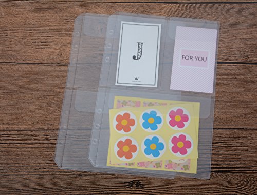 Funcoo 6-Ring Plastic Binder Pockets/Bill Pouch/Name Card Credit Card Holder Bag, Set of 6 Binder Planner Notebook Refills Pockets+ 2 Plastic Page Marker Measuring Ruler (A5) - Thumbnail 2