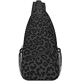 SURERUIM Black Leopard Print Sling Bag Abstract Spotted Fur Cheetah Pattern Crossbody Backpack Cute Wild Animal Skin Texture Chest Shoulder Bag Casual Gym Sports Travel Hiking Daypack for Women Men