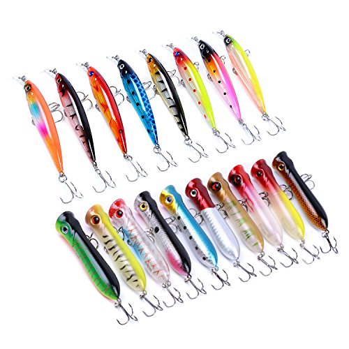 Fishing Poppers Minnow Laser Lures 3D Eyes Jerk Bait Topwater Hard Popper Lures For Bass Salmon Trout Swimbaits Aorace 18Pcs/lot Fishing Tackle Set Saltwater Freshwater - Thumbnail 2