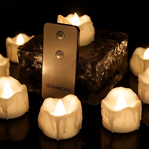 Flickering LED Tea Light Candles with Remote Control, Small 12 PCS Flameless Wax Dripped Flameless Candles Battery Powered 1.4 Inch Tiny Electric Tealights For Wedding Centerpiece, Party, Dinner Table