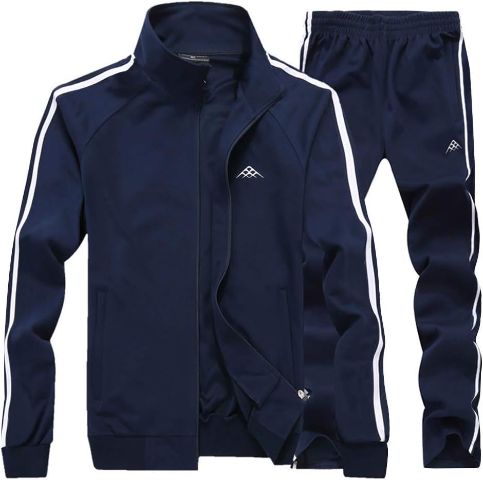 Men's Classic Striped Winter Tracksuit Running Joggers Sports Warm Sweatsuit Big