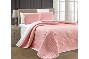 GRAND LINEN 3-Piece Coral Pink Oversize Stella Grande Bedspread Queen/Full Embossed Coverlet Set 106 by 100-Inch