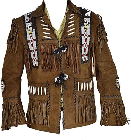 Celebrita X Cowboy Western Leather Jacket Beaded Bones & Fringes Quality CX31 Suede Dark Brown XL - For Chest 44"-46"