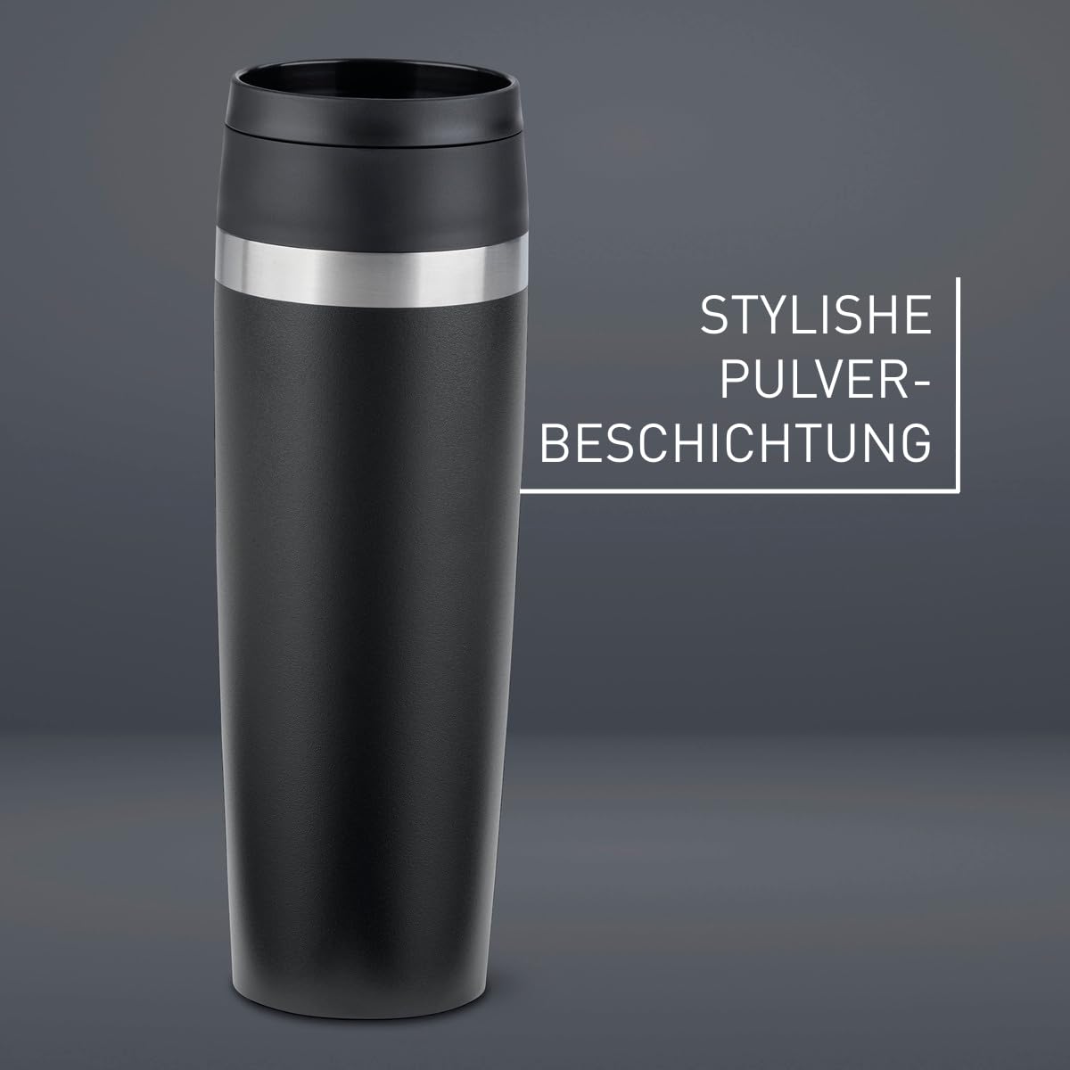 Emsa N2023550 Travel Mug Classic Isolierbecher 0,5 Liter, neuer Komfort Schraubverschluss, Pulverbeschichtung, Edelstahl, 360 Grad Trinköffnung, Schwarz 4