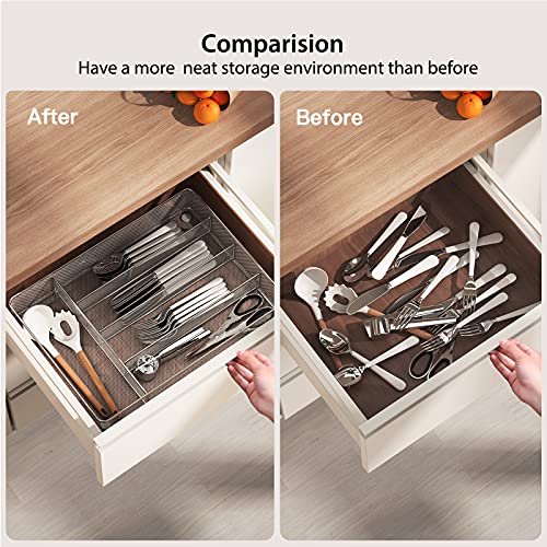 Pipishell Mesh Cutlery Tray 5 Compartments Silverware Drawer Organizer