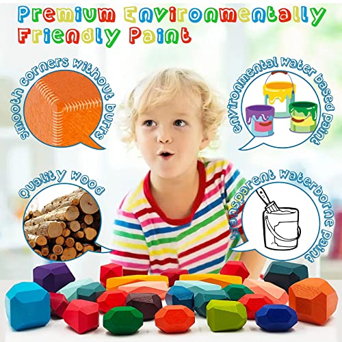 Wooden Balancing Stones Rocks 26PCS Sorting Stacking Blocks Lightweight