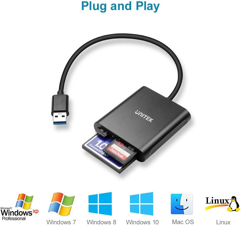 USB Card Reader, Unitek 3-Slot USB 3.0 Compact Card Reader, Read 3 Cards Simultaneously, Aluminum SD Micro SD CF Card Adapter Supports Flash Memory Card, Black: Computers & Accessories