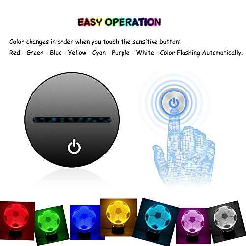 3D Soccer Ball Lamp, Optical Illusion Night Light for Room Decor & Baby Nursery, Cool Gifts for Kids, Girls, Boys & Sports Guy, 7 Color Changing Toys with Battery Backup by WANTASTE