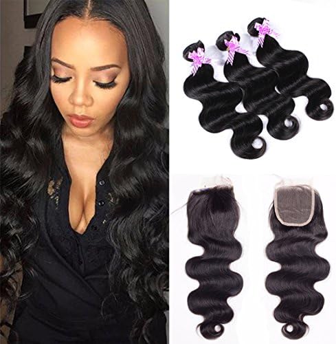 Shengmeiyuan Beauty Show 8-30inch 100% Unprocessed 9A Brazilian Virgin Hair Body Wave 3 Bundles With Free Part Closure Human Hair Weave Extensions (24 26 28+closure20)