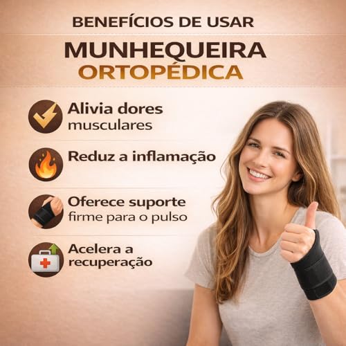 Munhequeira Ortopédica Ajustável com Compressão e Estabilização– Suporte para Pulso, Alívio de Dor, Tendinite, LER/DORT, Academia e Uso Diário – Tamanho Universal Premium