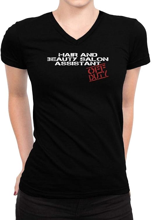 Amazon Idakoos Hair And Beauty Salon Assistant Off Duty Stencil Women V Neck T Shirt XL 