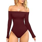 OQQ Bodysuits Womens Off-Shoulder Long Sleeve Seamless Shapewear Tops
