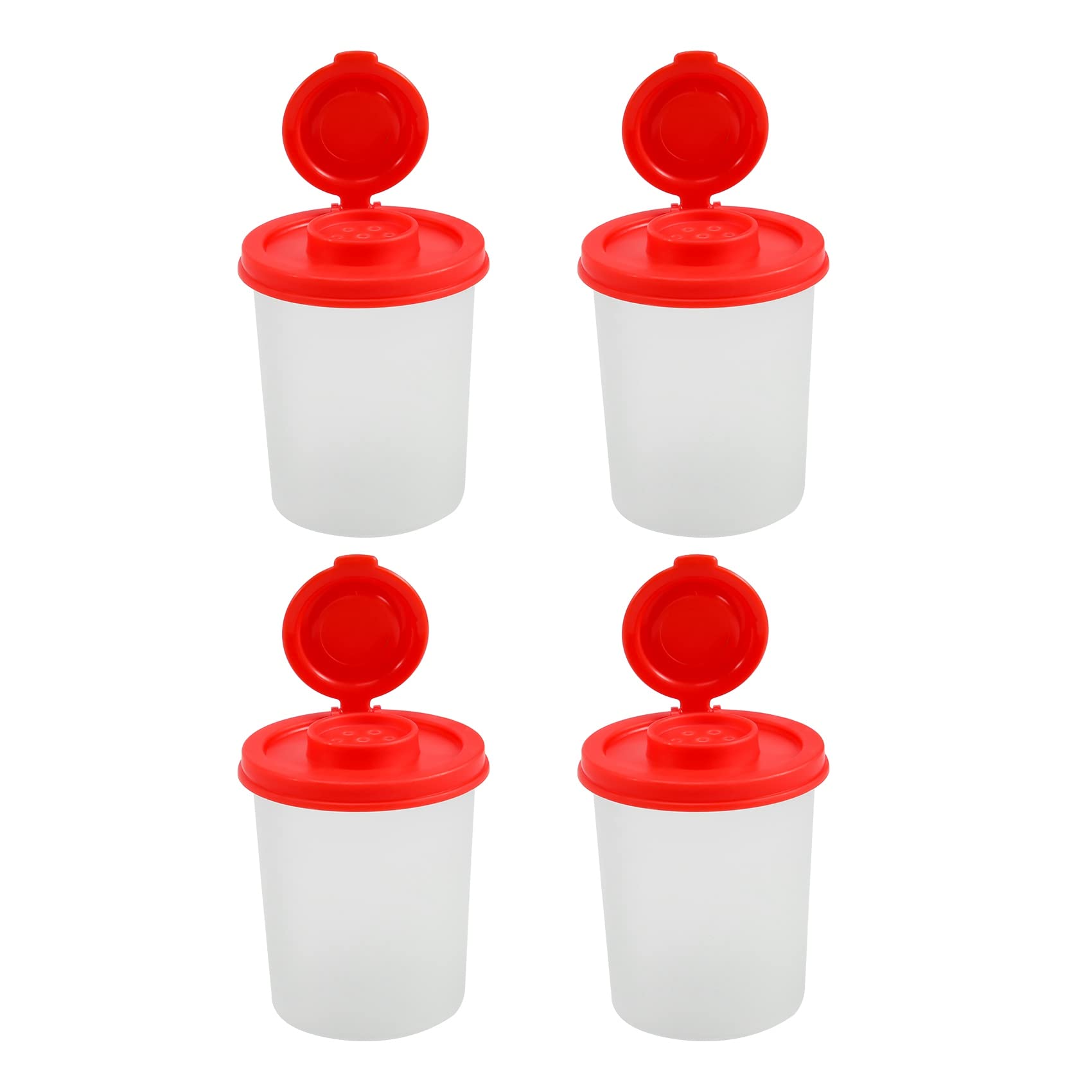 Lrtzizy 4PCS Salt and Pepper Shakers Moisture Proof Salt Shaker with Red Covers Lids Plastic Airtight Spice Jar Dispenser