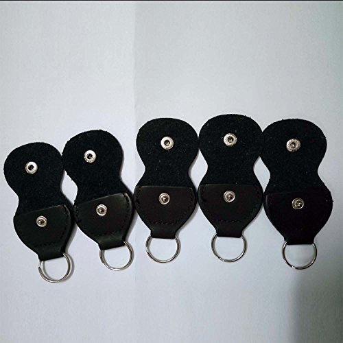 5pcs Guitar Picks Pocket Holder Leather Case Key Chain Plectrum Cases Bag Black Round and Heart Shape