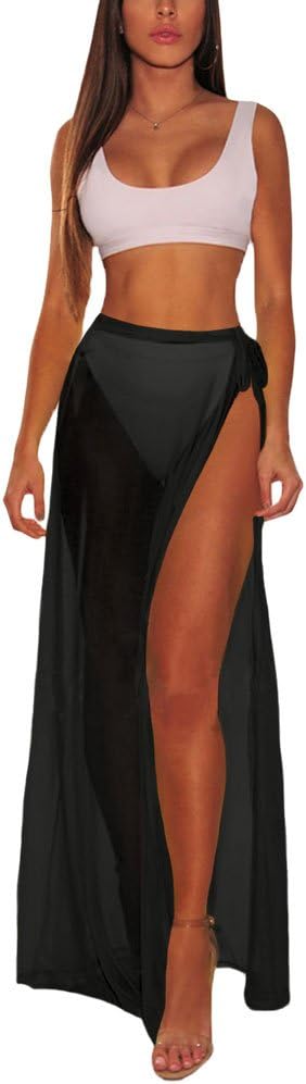 VINKKE Womens Chiffon Long Beach Sarong High Waist Cover up Maxi Skirt Swimsuit Wrap