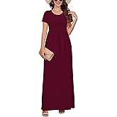 DEARCASE Maxi Dress for Women Short Sleeve Casual Summer Loose Plain Comfy Long Dresses with Pockets